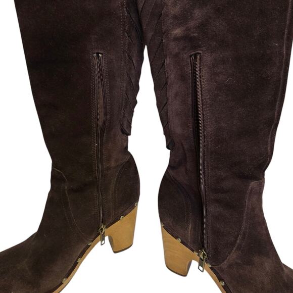 Ugg Rumer Suede Chocolate Brown Tall Boots Lattice Weave Back inner Zip 7 - Picture 12 of 12